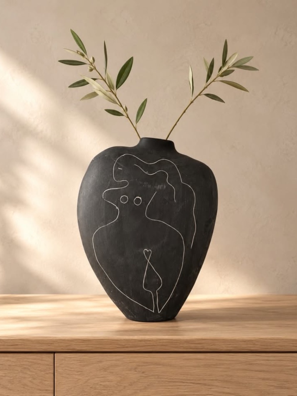 Anthropologie Shero Modern Vase Black Female Woman Line Drawing